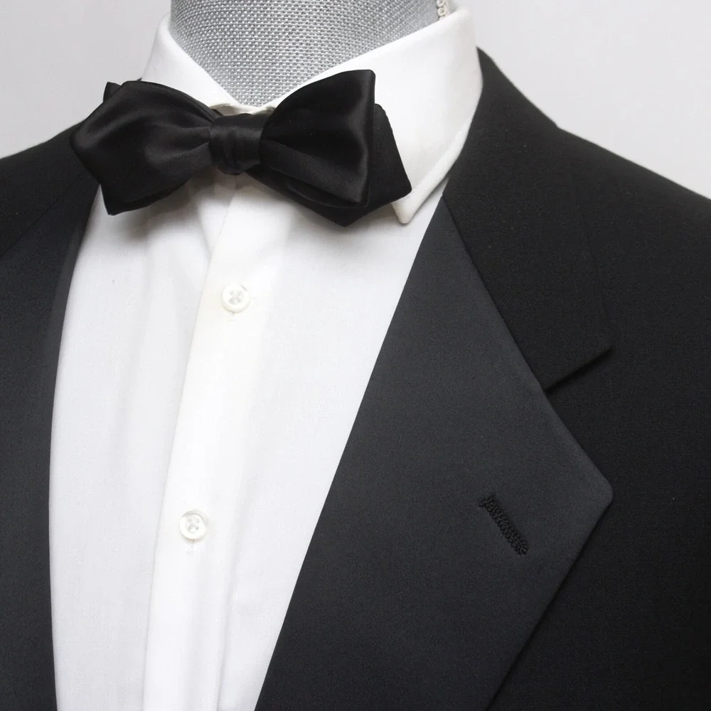Black‎ Tuxedo Bowtie 100%Silk Satin Self-tied Diamond Gift Box S013D